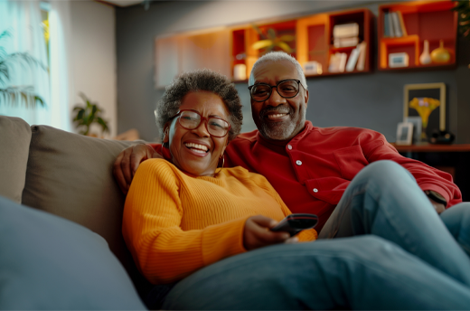 Couple in an RV watching television